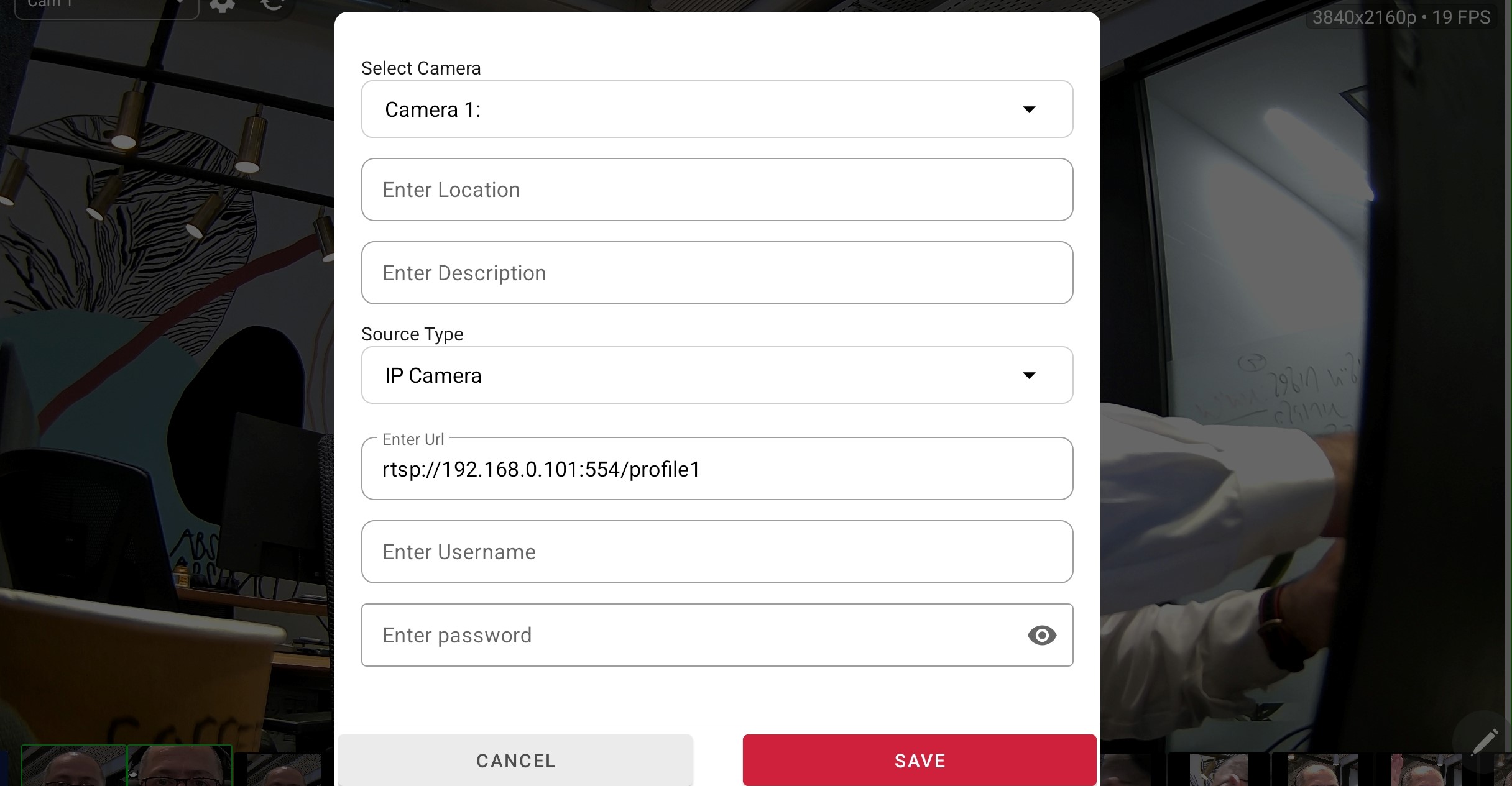 CCTV Facial Recognition Software - Add IP Camera CCTV facial recognition software screen for adding an IP camera by entering the RTSP camera address